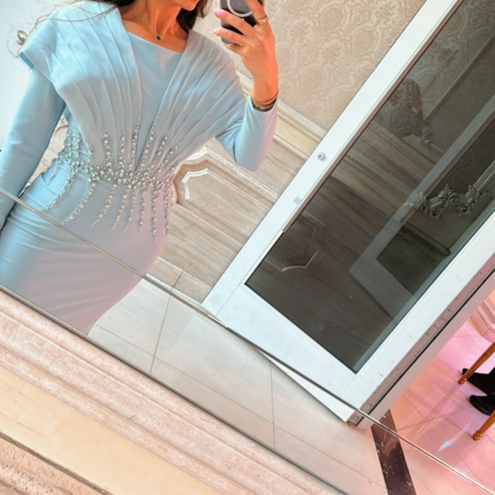 Terani Couture Light Blue Long Sleeve Dress
